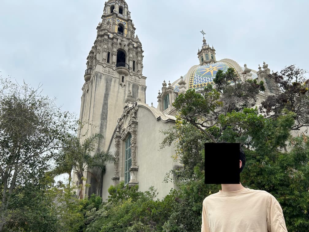 Standing in front of the California Tower